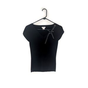 Early 2000s Black V Neck Preppy/Academia Fitted Sweater Tee